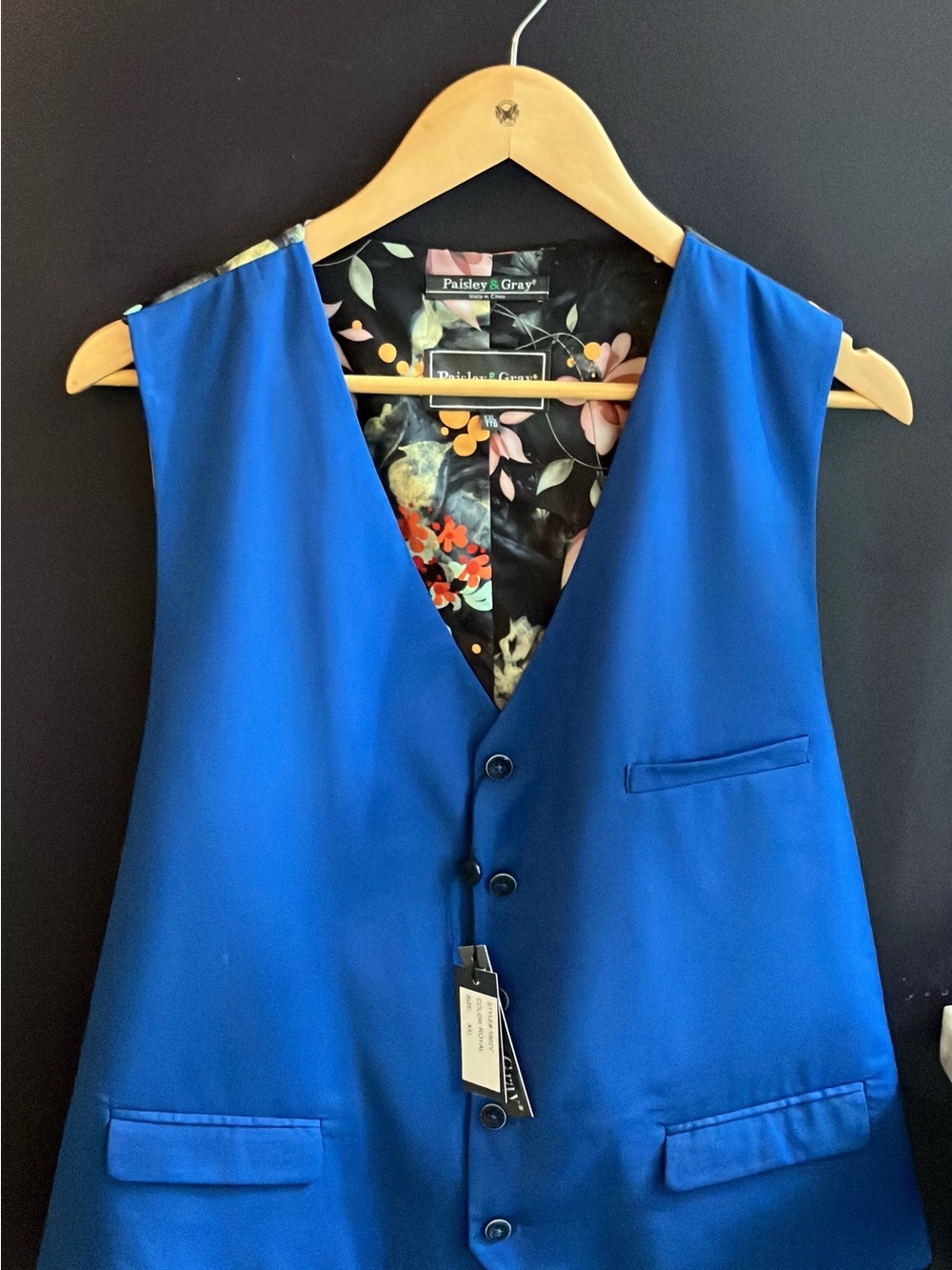 Paisley & Gray Royal Blue Men's Vest with Floral Back size XXL Slim Fit